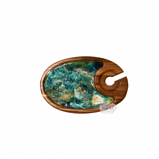 Green Marble Personal Charcuterie Board with Wine Glass Holder