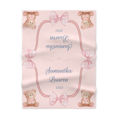 Baby Girl Personalized Soft Fleece Baby Blanket | New Baby Gift | Baby Shower Gift | Custom Name and Birth Year