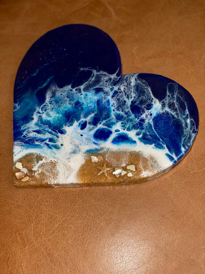 Ocean Wave Resin Accented Heart | Wall Art