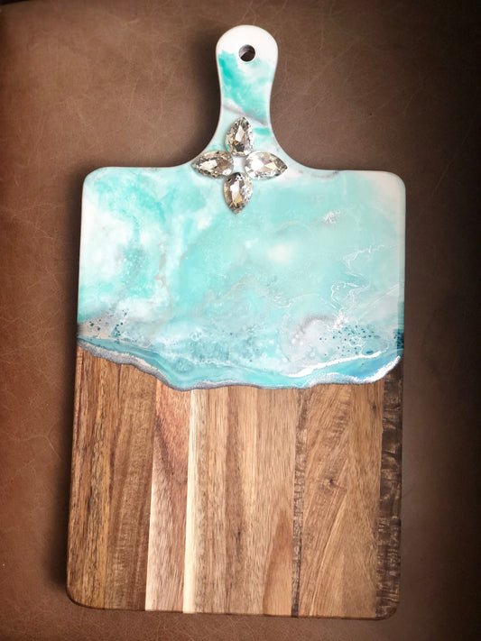 Charcuterie / Cutting Board with Jewels “Bling” | Eco-Resin Accented Charcuterie Board | Acacia Wood