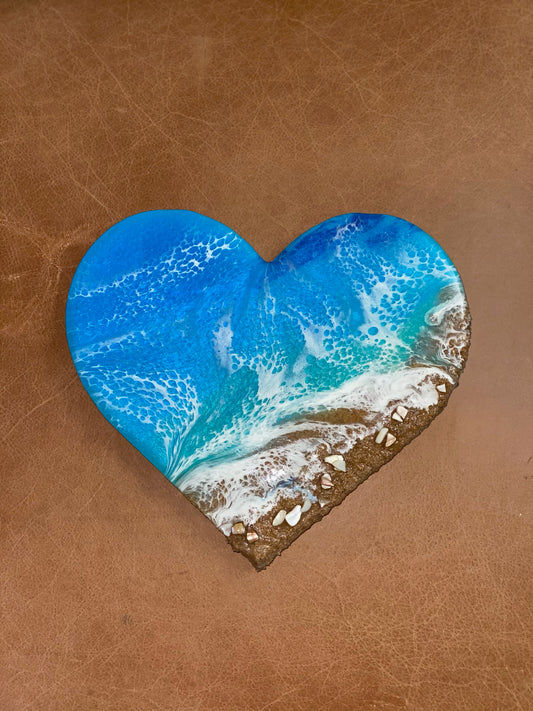 Ocean Wave Resin Accented Heart Wall Art