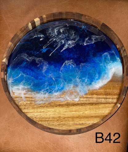 Round Serving Tray | Eco-Resin Accented Cheese Board | Acacia Wood