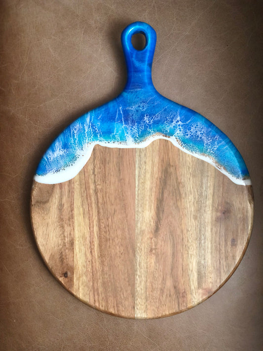 Round Serving Tray Cutting Board | Eco-Resin Accented Cheese Board | Acacia Wood